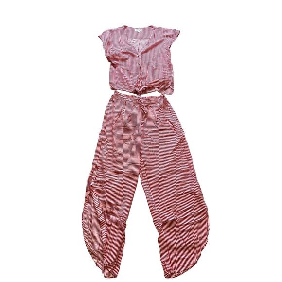 XIX Palms Hawaiian Red & White Striped Set Pants Shirt Women's Size Medium - Picture 1 of 7